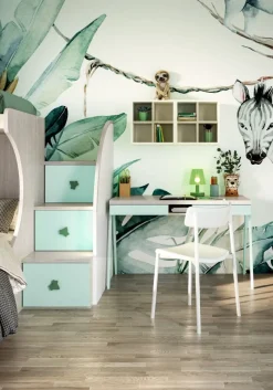 Cameretta completa Dudi linea Colorfull finitura Cenere Wood, Bianco, Salvia e Lattementa