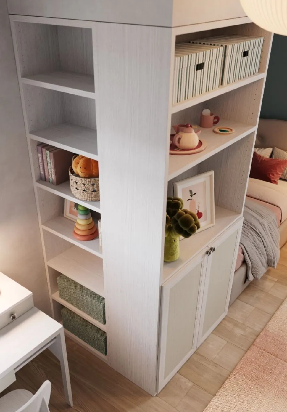 Cameretta completa Liam linea Sitter finitura Nuvola Frassino e Tele
