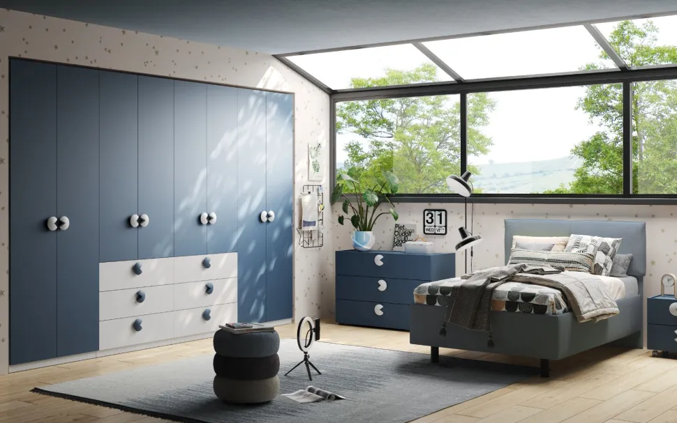 Cameretta completa moderna Denim Loft Bianco opaco e Blu Navy