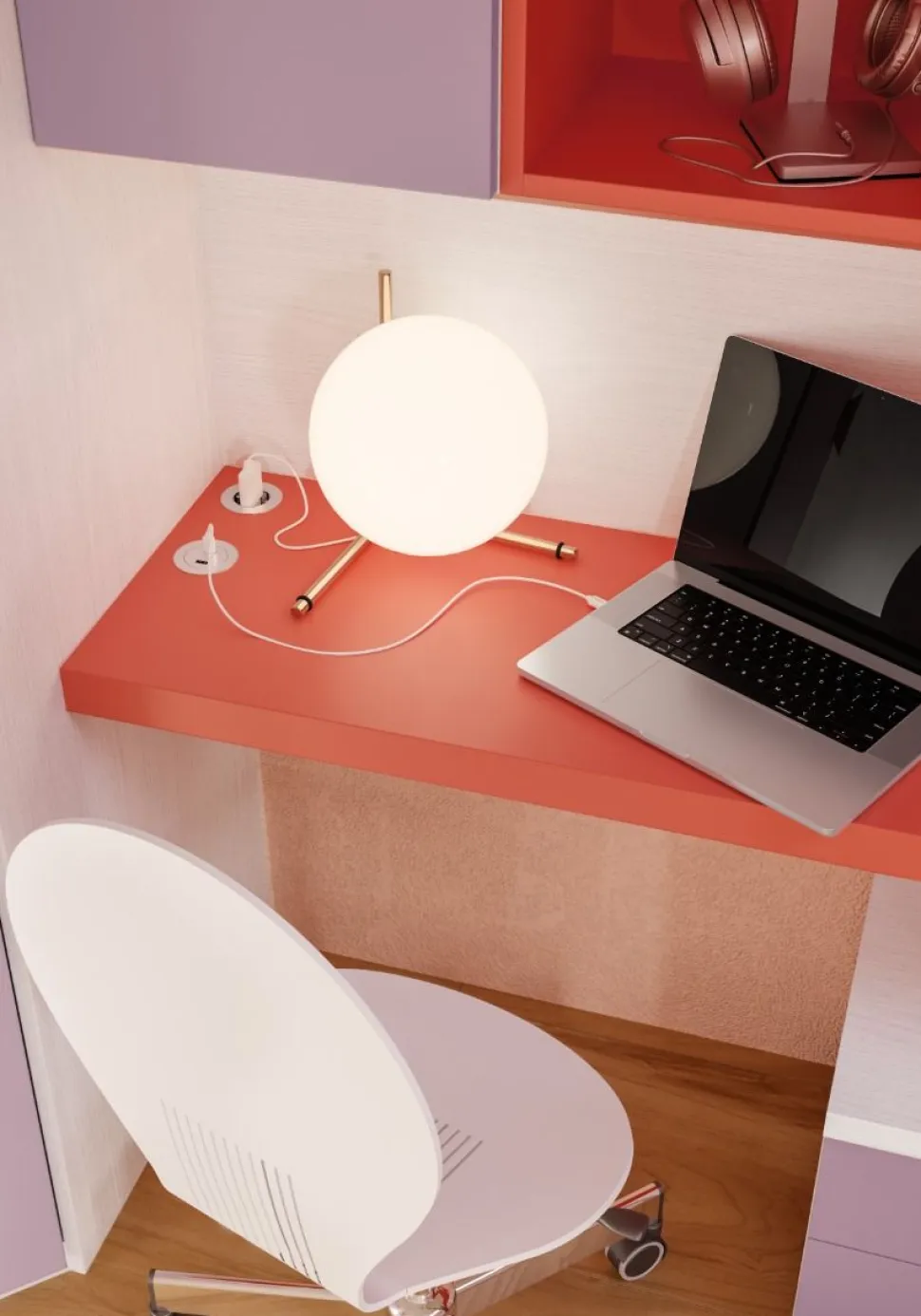 Cameretta completa Piku linea Colorfull finitura Nuvola Frassino, Coral e Quarzo