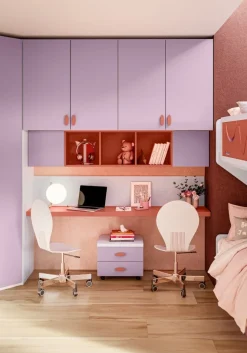 Cameretta completa Piku linea Colorfull finitura Nuvola Frassino, Coral e Quarzo