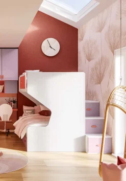Cameretta completa Piku linea Colorfull finitura Nuvola Frassino, Coral e Quarzo