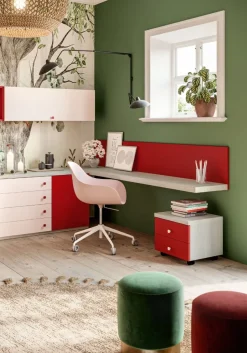 Cameretta completa singola Stely linea Colorfull finitura Cenere Wood , Pompeiano e Princess