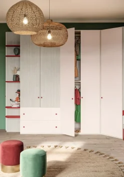 Cameretta completa singola Stely linea Colorfull finitura Cenere Wood , Pompeiano e Princess