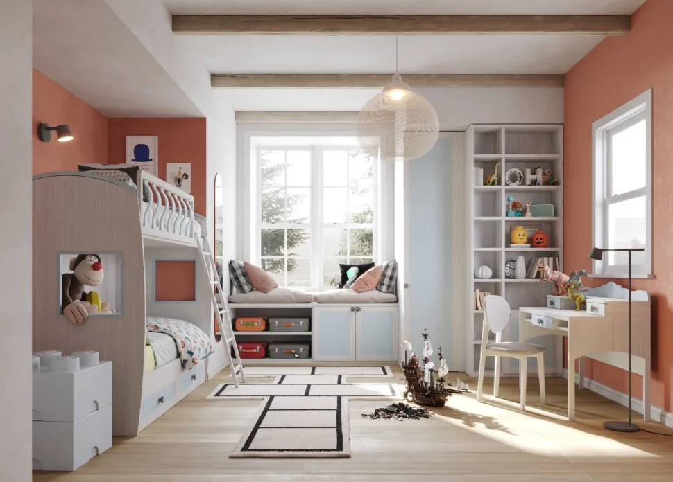 Cameretta completa William linea Sitter finitura Nuvola Frassino e Cloud