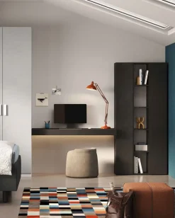Cameretta con Cabina armadio angolare e scrivania sospesa finitura Grigio Gesso