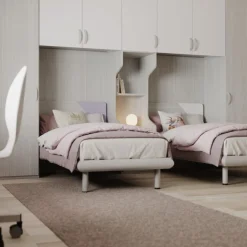 Cameretta David linea Fly finitura Cenere Wood, Bianco e Malva