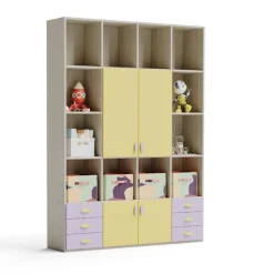 Cameretta Kari linea Fly finitura Cenere Wood, Giallo e Malva