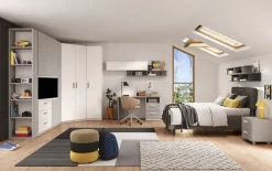 Cameretta modulare Smart Loft Grigio Gesso e Bianco Opaco con Zona Studio