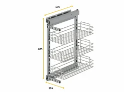 Carrello estraibile in acciaio per moduli cucina con chiusura soft