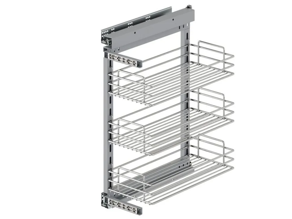 Carrello estraibile in acciaio per moduli cucina con chiusura soft