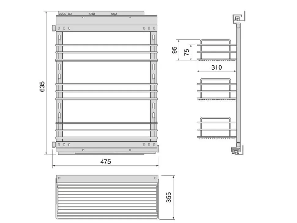 Carrello estraibile in acciaio per moduli cucina con chiusura soft