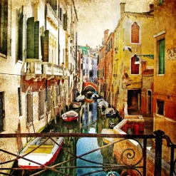 Carta da parati, fotomurale con grafica Venezia vintage