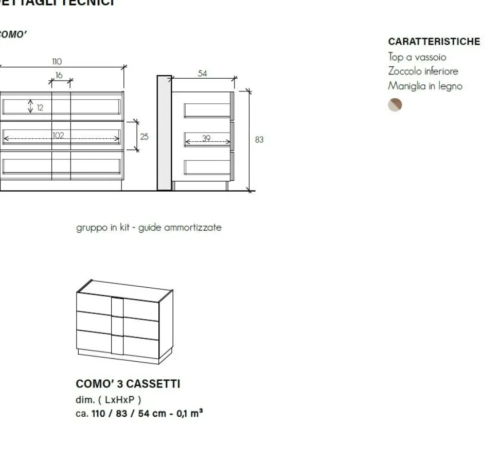 Cassettiera a 3 cassetti Cashmere e legno Mercure Terry