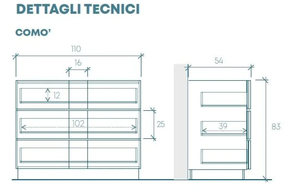 Cassettiera a 3 cassetti Cashmere e legno Mercure Terry