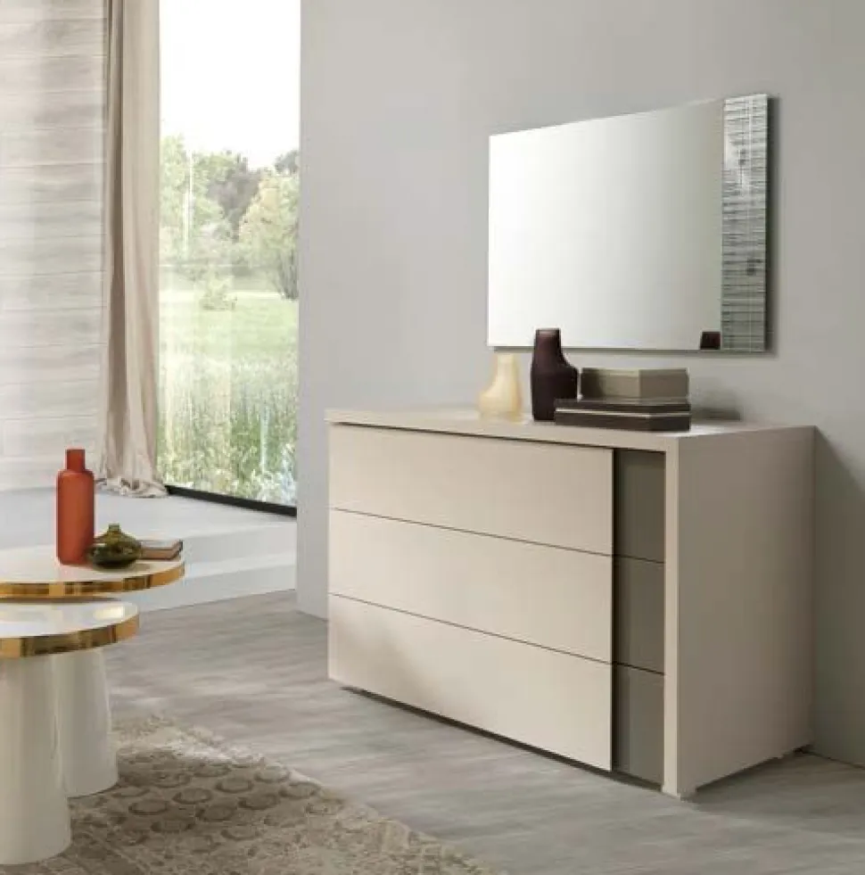 Cassettiera Kora 3 cassetti linea Domino finitura Noce Bianco e Noce Naturale