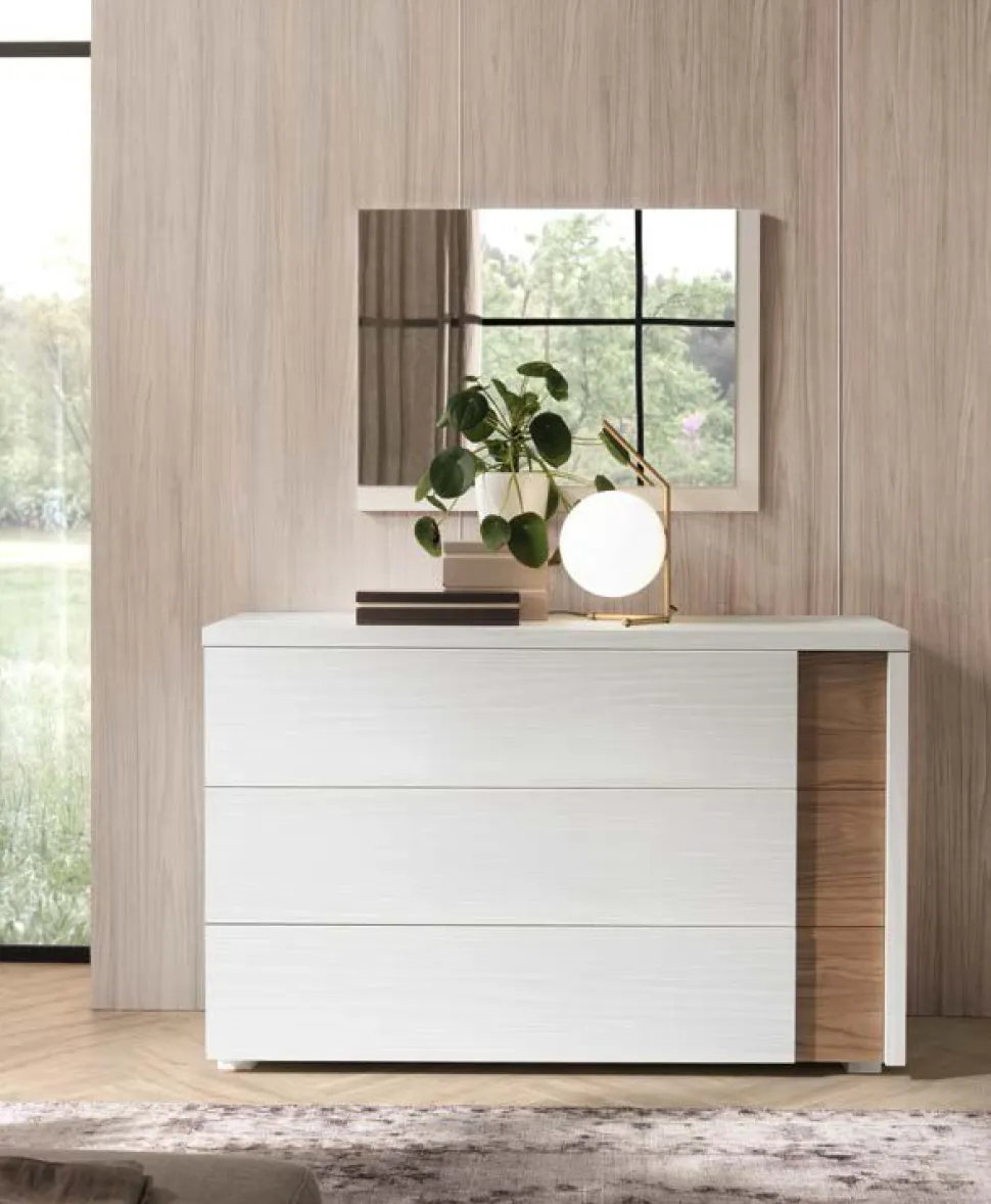 Cassettiera Kora 3 cassetti linea Domino finitura Noce Bianco e Noce Naturale