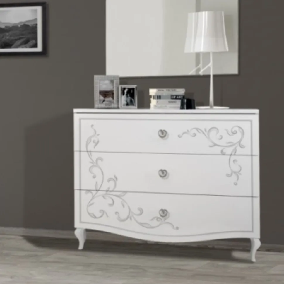 Cassettiera Lindir linea Essenza a tre cassetti in Bianco Frassino