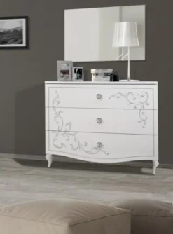 Cassettiera Lindir linea Essenza a tre cassetti in Bianco Frassino