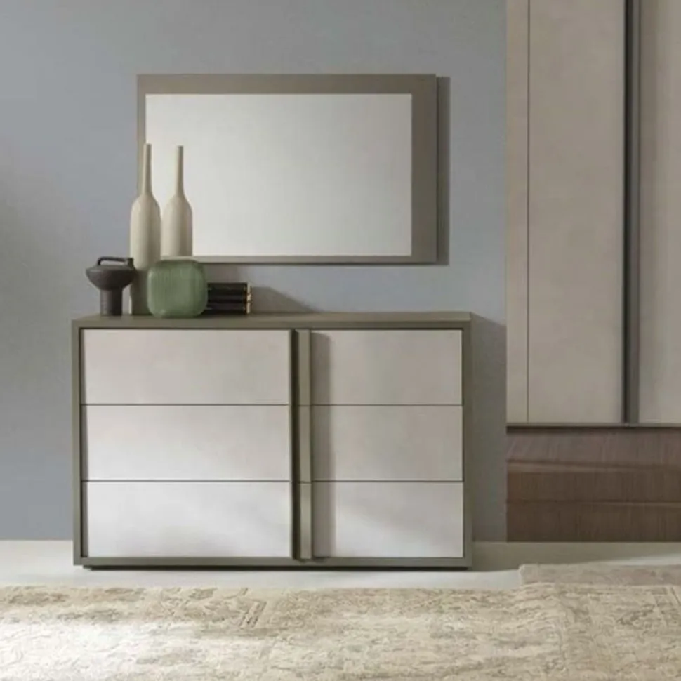 Cassettiera Milo 3 cassetti linea Domino finitura Noce Bianco e Grigio Londra