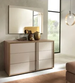 Cassettiera Milo 3 cassetti linea Domino finitura Noce Bianco e Grigio Londra
