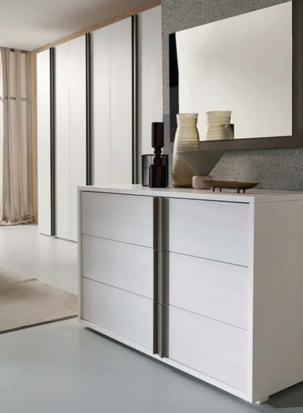 Cassettiera Milo 3 cassetti linea Domino finitura Noce Bianco e Grigio Londra