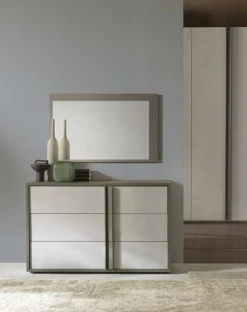 Cassettiera Milo 3 cassetti linea Domino finitura Noce Bianco e Grigio Londra