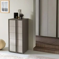 Cassettiera Milo 5 cassetti linea Domino finitura Calce e Grigio Londra