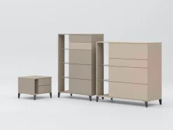 Cassettiera moderna Canapa 4 cassetti senza maniglia con ripiani in vetro Isabelle disponibile in vari colori