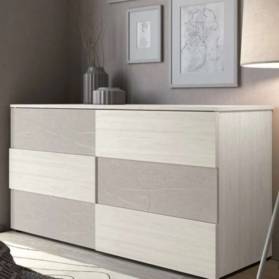 Cassettiera moderna 6 cassetti con frontale bicolore a due spessori disponibile in vari colori