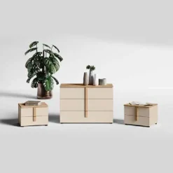 Cassettiera moderna 3 cassetti con maniglia in MDF rivestito Vertigo disponibile in vari colori