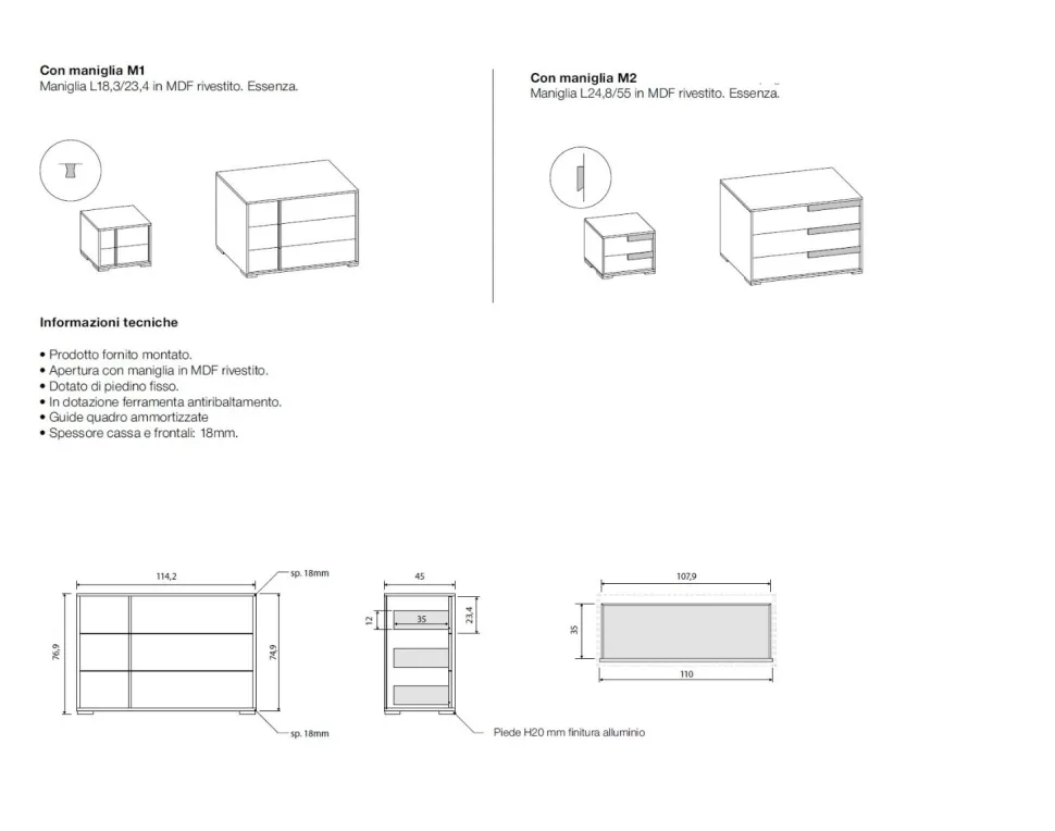 Cassettiera moderna 3 cassetti con maniglia in MDF Aurora disponibile in vari colori