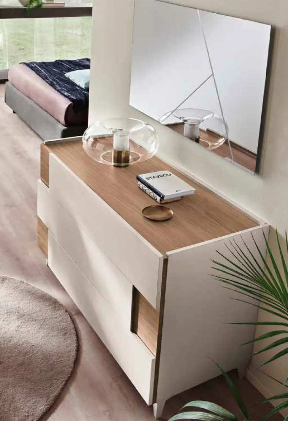 Cassettiera moderna 3 cassetti con inserto e maniglia laterale disponibile in vari colori Roy linea Domino