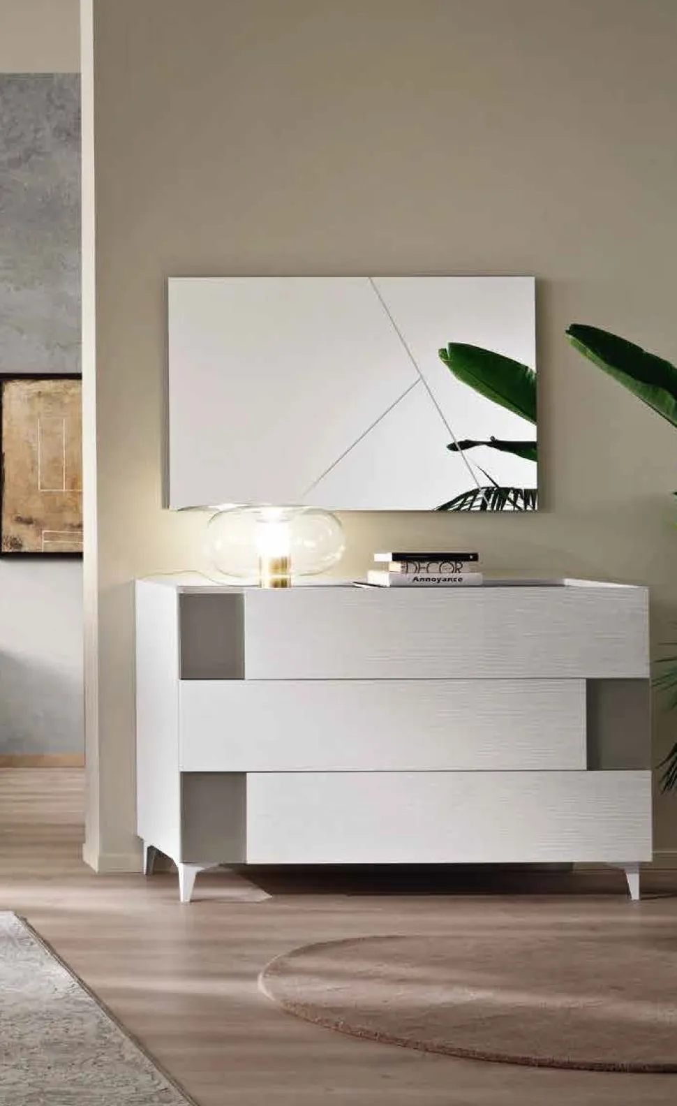Cassettiera moderna 3 cassetti con inserto e maniglia laterale disponibile in vari colori Roy linea Domino