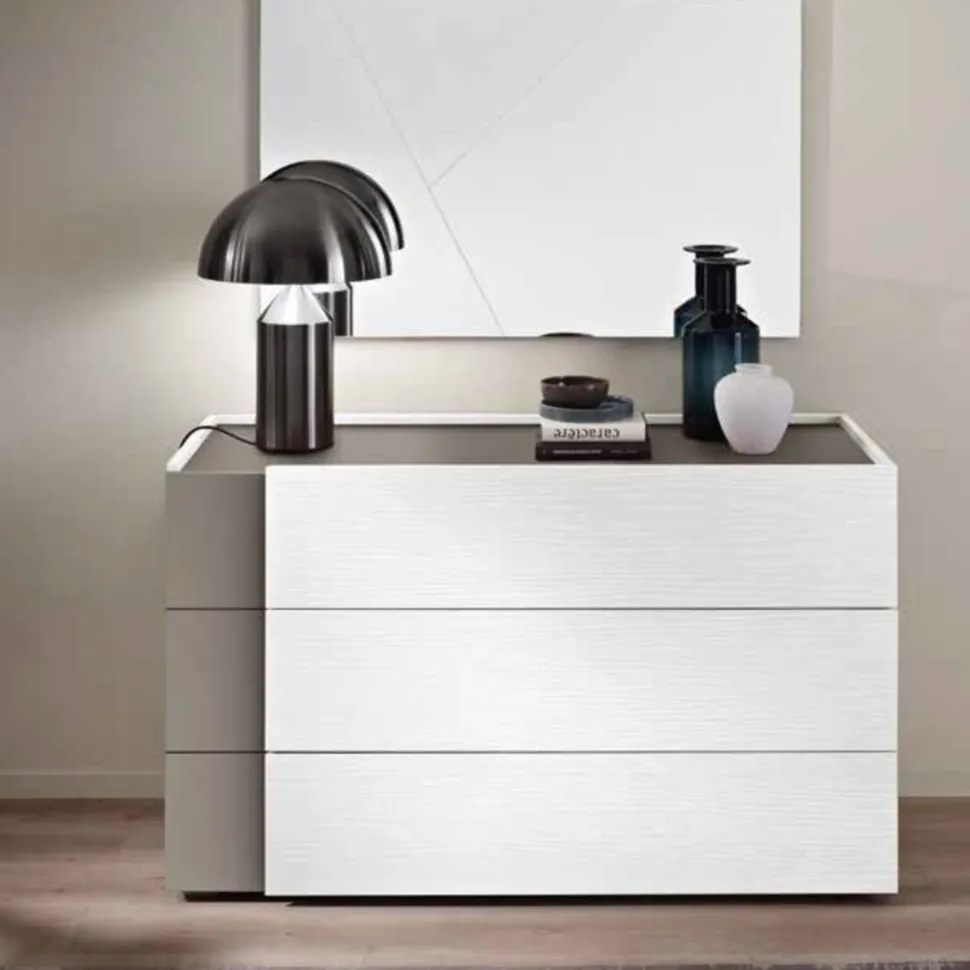 Cassettiera moderna 3 cassetti con maniglia e inserto laterale disponibile in vari colori Klass linea Domino