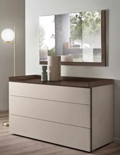 Cassettiera moderna 3 cassetti con maniglia a gola laterale e top a vassoio disponibile in vari colori May linea Domino