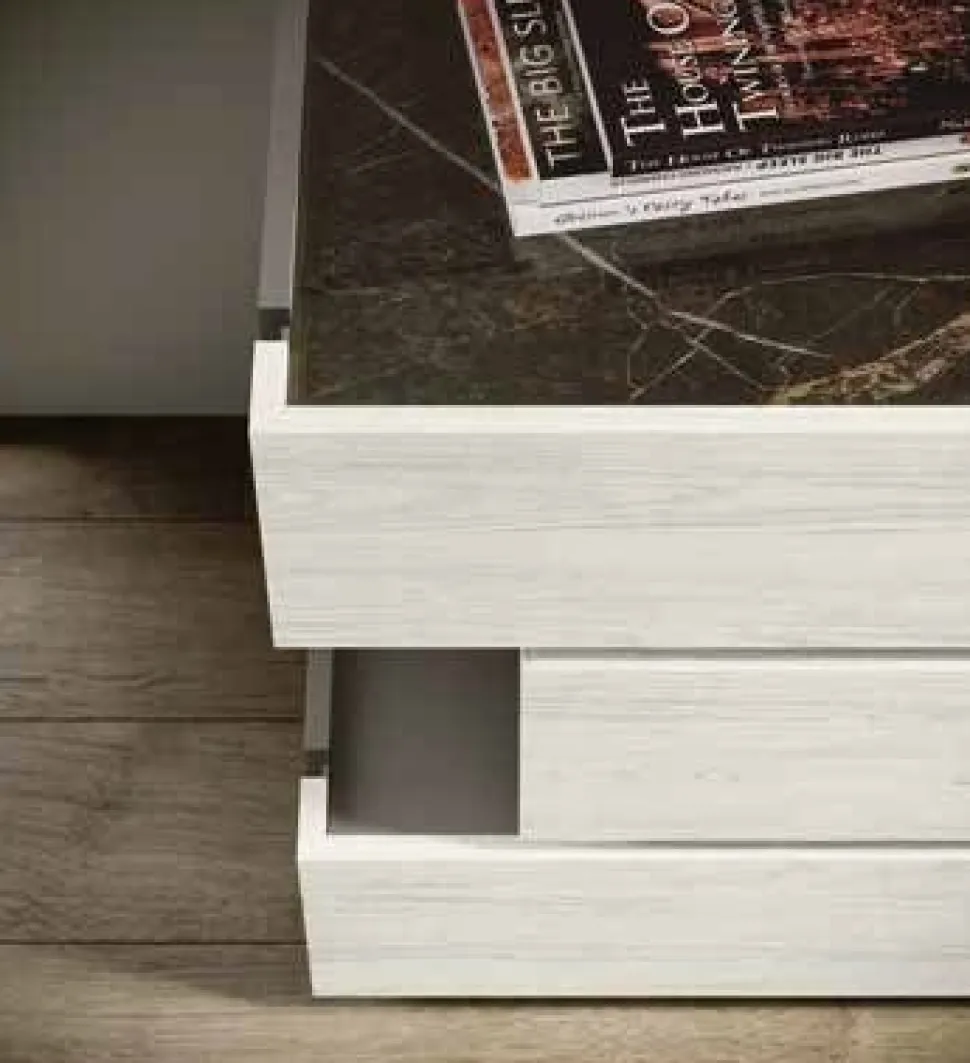 Cassettiera moderna sfalsata bianco Altea e grigio 3 cassetti disponibile in vari colori