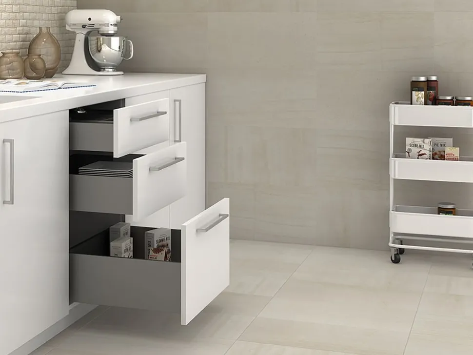 Cassetto esterno Concept 30kg, altezza 185mm, profondità 350mm, Acciaio, Verniciato bianco