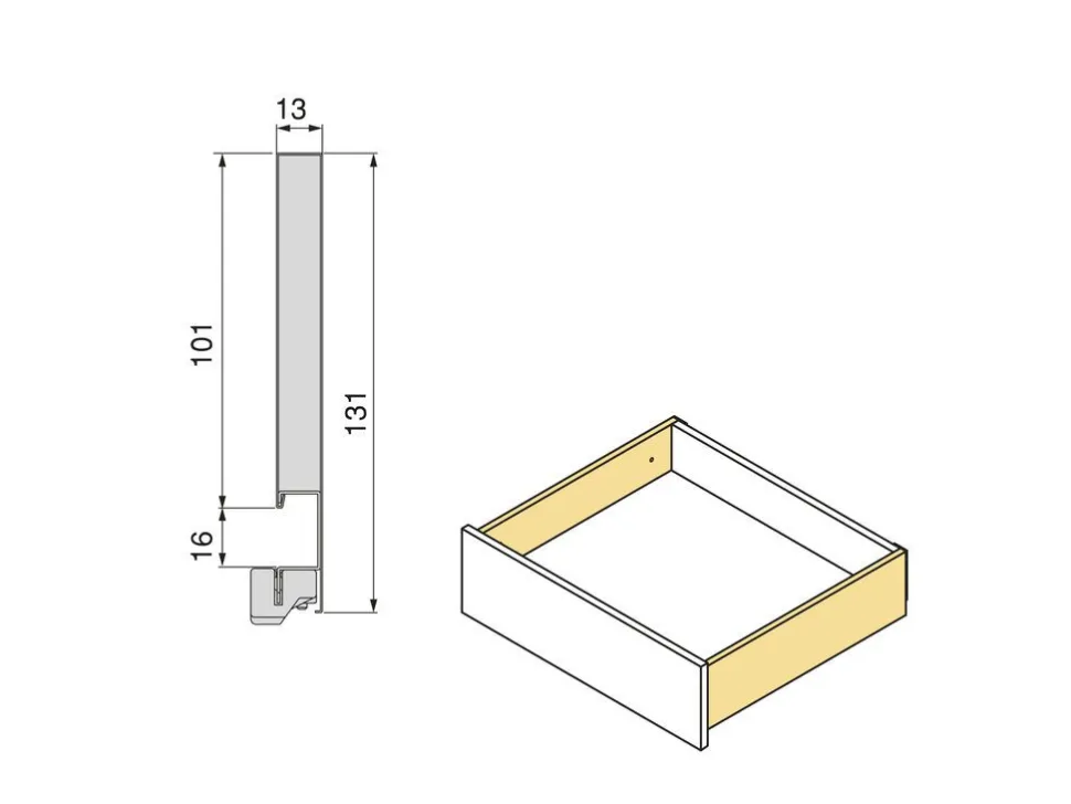 Cassetto esterno Vertex con regolazione 3D altezza 131mm, 60kg, profondità 500mm, Acciaio, Grigio antracite o Bianco