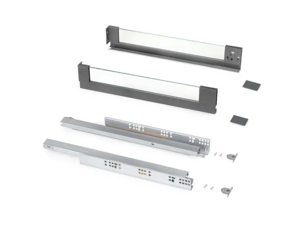 Cassetto esterno Vertex 40 kg con laterale in vetro 93 mm di altezza, 450 mm di profondità, Acciaio, Alluminio e Vetro, Grigio antracite