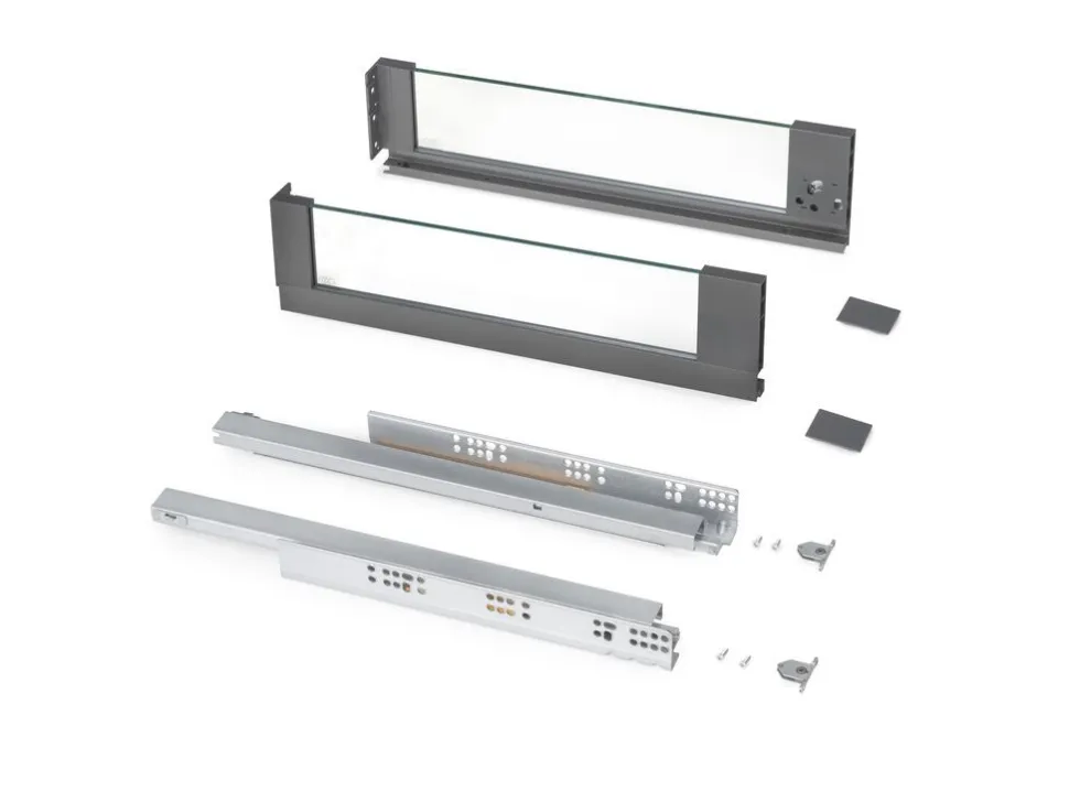 Cassetto esterno Vertex 40 kg con laterale in vetro 131 mm di altezza, 450 mm di profondità, Acciaio, Alluminio e Vetro, Grigio antracite