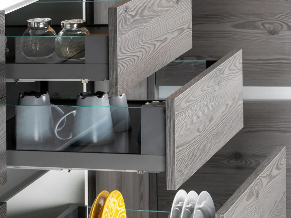 Cassetto esterno Vertex 40 kg con laterale in vetro 131 mm di altezza, 450 mm di profondità, Acciaio, Alluminio e Vetro, Grigio antracite