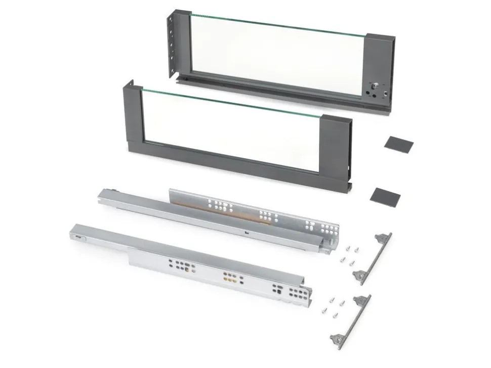 Cassetto esterno Vertex 40 kg con laterale in vetro 178 mm di altezza, 450/500 mm di profondità, Acciaio, Alluminio e Vetro, Grigio antracite