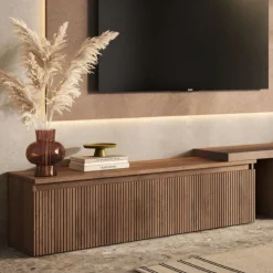 Cassettone porta Tv con frontale cannettato in Rovere scuro o chiaro
