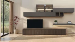 Cassettone porta Tv con frontale cannettato in Rovere scuro o chiaro