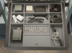 Cassetto organizzatore per armadi e cabine armadio Quartz, Eco-pelle e legno, Titanio, disponibile in 3 misure
