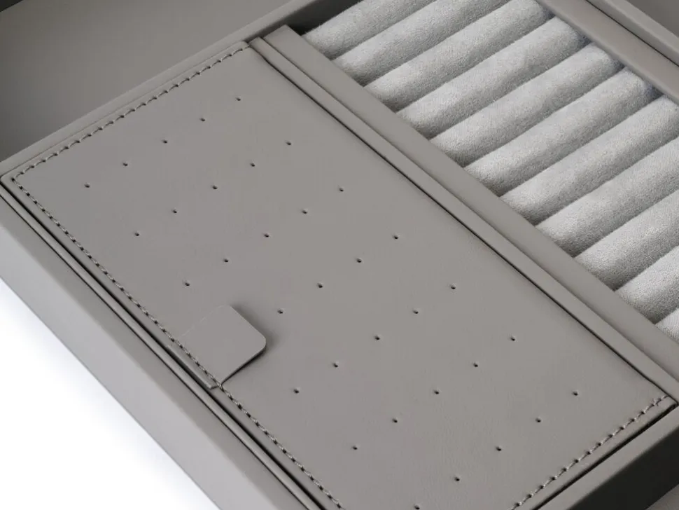 Cassetto organizzatore per armadi e cabine armadio Quartz, Eco-pelle e legno, Titanio, disponibile in 3 misure