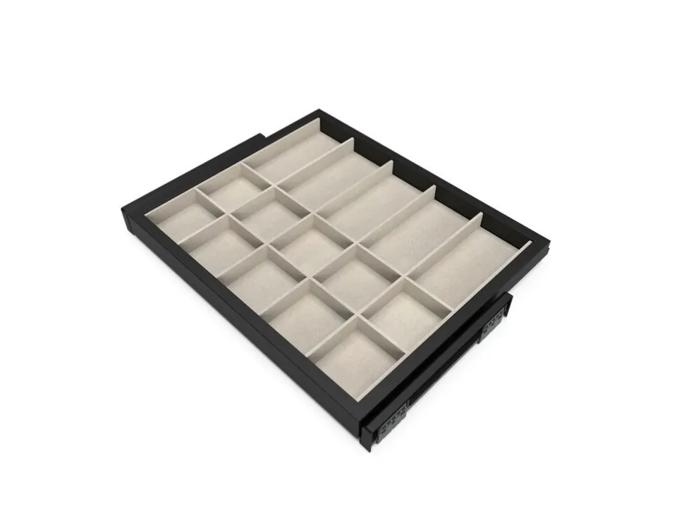 Cassetto organizzatore regolabile con guide soft-close per armadio disponibile in 2 colori e 3 misure