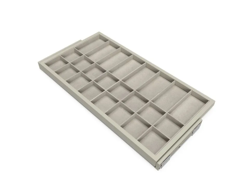 Cassetto organizzatore regolabile con guide soft-close per armadio disponibile in 2 colori e 3 misure