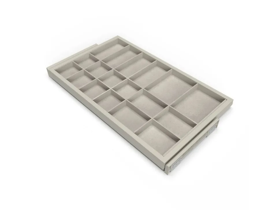 Cassetto organizzatore regolabile con guide soft-close per armadio disponibile in 2 colori e 3 misure